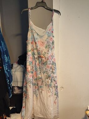 BloomChic Floral Midi Slip Dress in White and Pastel Bloom